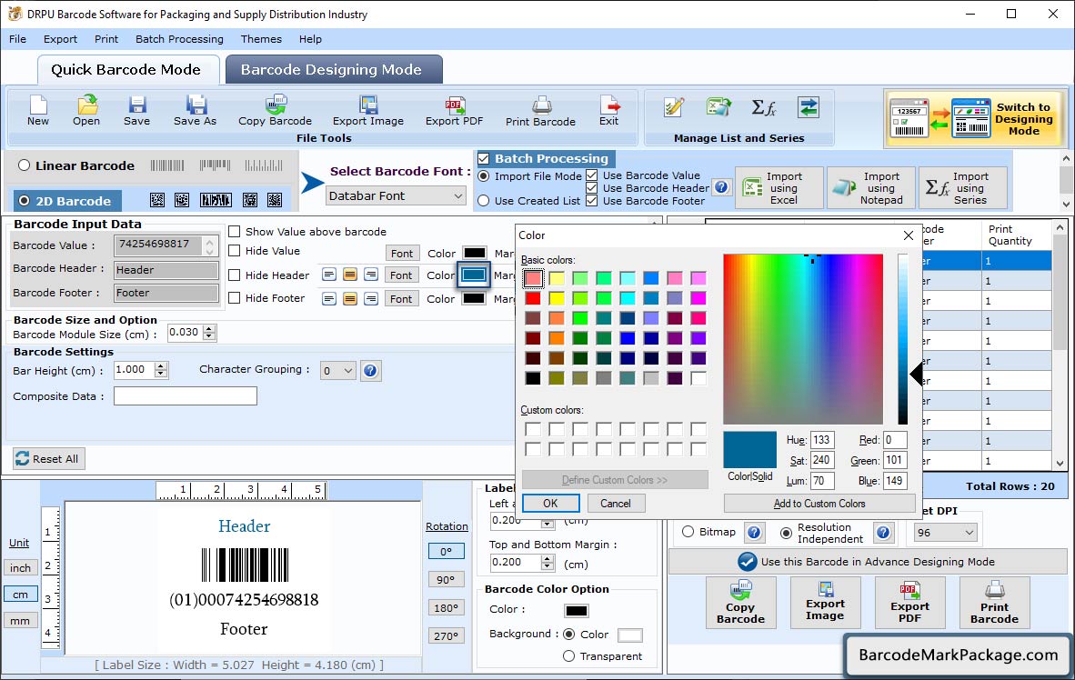 Barcode Designing Mode